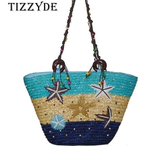 Hawaii Starfish Fashion Straw Bag Women Beach Bag Rattan Bag Hand-weaving Handbag Seaside Vacation Lady Shoulder Bag FNN01