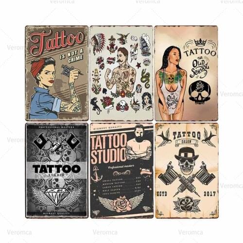 Vintage Tattoo Shop Poster Decoration Cafe Pub Wall Decorative Home Decor Tattoo Studio Wall Art Craft Tin Signs