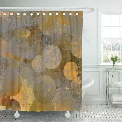 Yellow Pattern Abstract Geometric Golden and Grey Circles Brown Shower Curtain Waterproof Polyester Fabric 72 x 72 Inches