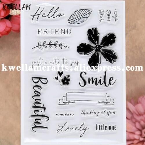 Hello Friend Smile Thinking of you Flowers Little one Scrapbook photo cards rubber stamp clear stamp transparent stamp 9081529