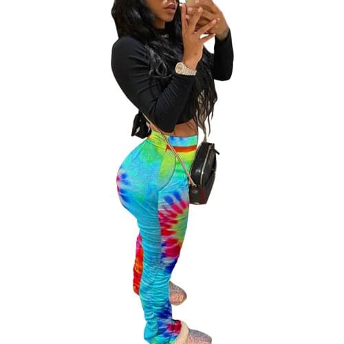 Women S-4XL Elastic Stacked Pants Leggings High Waist Flare Bell Bottom Ruched Stack Trousers Draped Jogger Pants Sweatpants