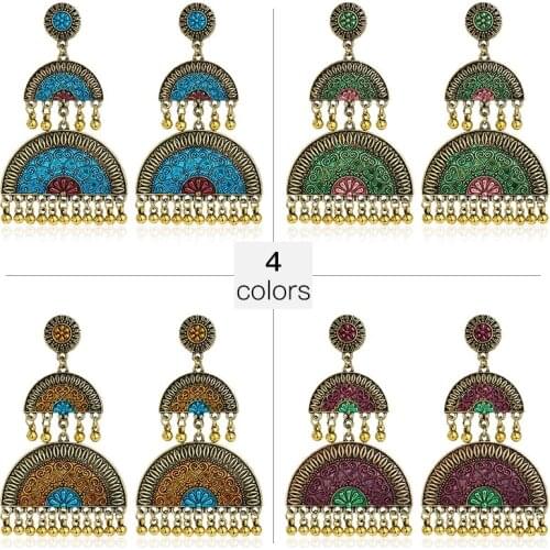SHUANGR Retro Indian Jhumka Jhumki Drop Earrings Colorful Dubai Dangle Earrings for Women Gypsy Fashion Jewelry Brincos