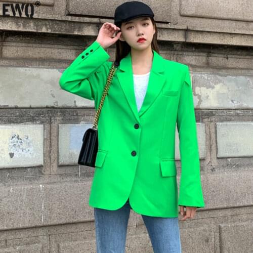 [EWQ] 2020 Autumn autumn new long sleeve women coat women korea style slim Modern Lady Green Fashion Tide jacket High-quality