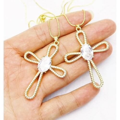 10Pcs Cross pendant Crystal pendant Necklace Gold color chain pendant Jewelry charms Necklace jewelry Women Bracelet 8326