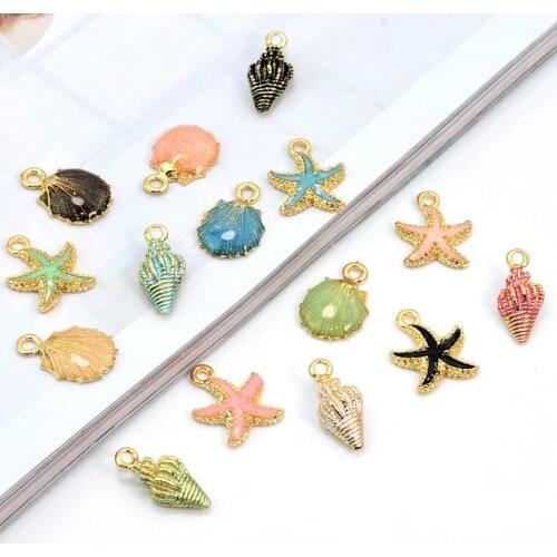 10pcs/Lot Sea Star Snail Shell Diy Handmade Oil Enamel Charms Design for Jewelry Making Earring Bracelet or Necklace