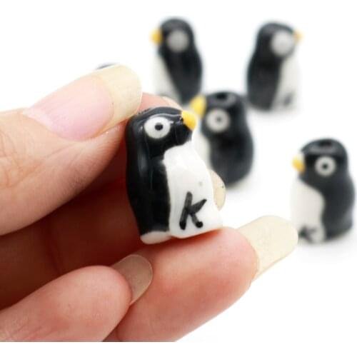 10x19mm 10pcs/lot Black White Penguin Ceramic Beads DIY Jewelry Bracelet Pendant Material for Handmade Gifts Party Decoration