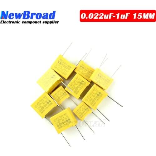 10pcs X2 Safety capacitor 15mm 275VAC 275V 0.022UF 0.047UF 0.1UF 0.15UF 0.22UF 0.33UF 0.47UF 0.68UF 1UF Polypropylene film