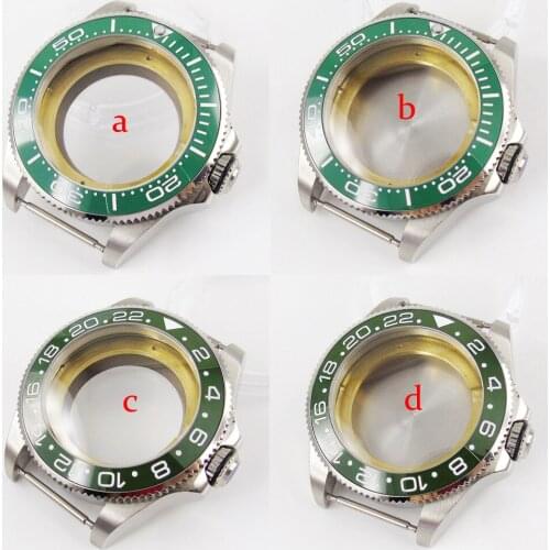 2 type green bezel 43mm see-through/solid case back watch case fit ETA 2836 MIYOTA movement