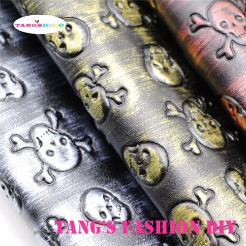 21pcs---20X22CM High Quality Metal Color Skull Embossed Synthetic Faux PU Leather