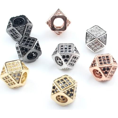 3pcs/lot 7*7mm Rhombic Geometrical Bead fit DIY Bracelet Necklace CZ Spacer Beads Charms Pendant for Jewelry Making Wholesale