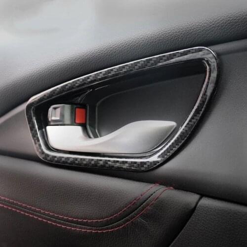 For Honda Civic 2016 4PCS Car Door Interior Handle Bowl Protector Cover Trim Molding Carbon Fiber ABS Chrome Car Styling