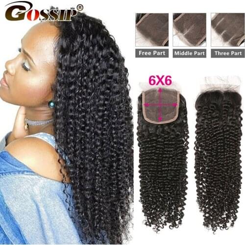 6x6 Lace Closure Brazilian Remy Hair Extensions Kinky Curly Closure Gossip Hair 100% Human Hair Closure 8-20 Inch Lace Closure