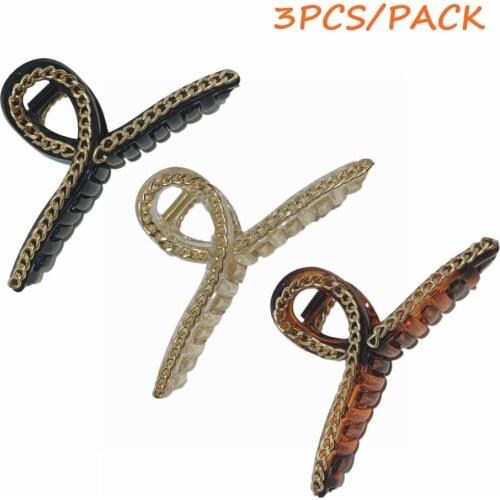 11cm Black/brown/Transparent Large Plastic Hair Claws Clips With Metal Chain Clamps Jaw Hair Accessories for Girls&Women, ACC124