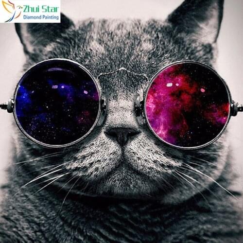Zhui star 5d diy full square drill diamond painting embroidery Wearing glasses of cat Cross stitch Rhinestone mosaic home decor