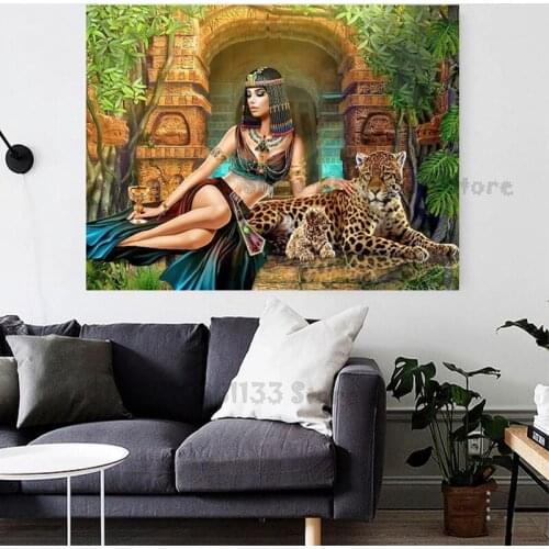 Full Square Drill Diamond Painting Rhinestone of Egyptian Queen Beauty Leopard Picture Diamond Embroider New arrival Gift GG2923
