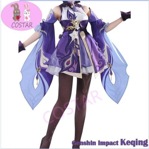 Anime Genshin Impact Keqing Game Suit Purple Lovely Dress Gorgeous Uniform Cosplay Costume Halloween Party Outfit For Women New