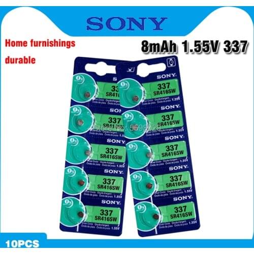 10pcs/lot Sony 100% Original 337 SR416SW 1.55V Silver Oxide Watch Battery SR416SW 337 Button Coin Cell MADE IN JAPAN