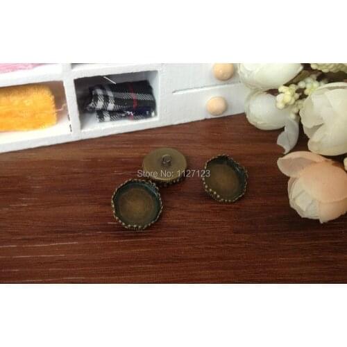 Free shipping!!! 100pcs 12mm Brass button bezel with round crown edged cabochon/ cameos mountings