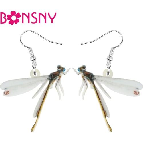 Bonsny Acrylic Lovely Dragonfly Earrings Print Lightweight Insect Animal Dangle Drop Jewelry For Women Kids Girls Vintage Gift