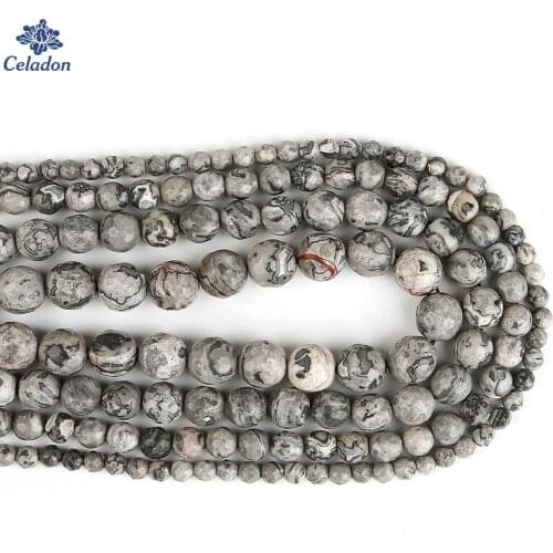 Grey Map 4 6 8 10mm Faceted Round Ball Natural Stone Beads for Jewelry Making DIY Necklace Bracelet Earring Findings