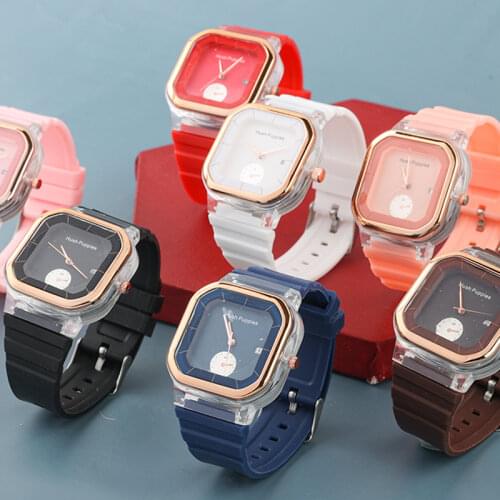 Square Clear Quartz Watch Ladies Silicone Strap Square Dial Wrist Watches Soft Rubber Watchband Women Student Quartz Watches