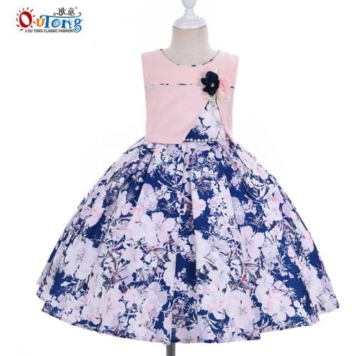 Outong Dresses For Kids Girls 5 to 9 years Autumn Floral Printing Children Clothes Holidays Causal Long Dress Girl Party