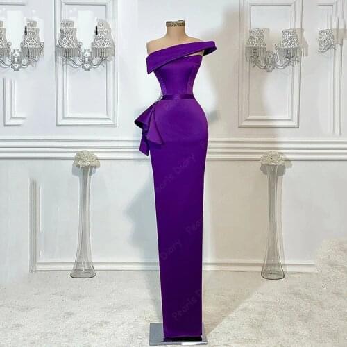 Long Elegant Satin Purple Straight Dubai Arabic Style Party Women Dress Evening Gowns 2021