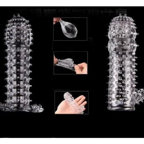 Penis Sleeve Male Enlargement Time Delay Spike Clit Massager Cover Crystal Clear Condoms Adult Sex Toy