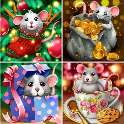 HUACAN 5D DIY Diamond Embroidery Mouse Full Square Diamond Painting Animal Mosaic Handmade Home Decoration