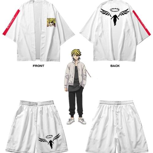 Anime Tokyo Revengers rebirth road Hanemiya Kazutora Cosplay Costumes White Valhalla Uniform suit loose Adult Fashion cloak