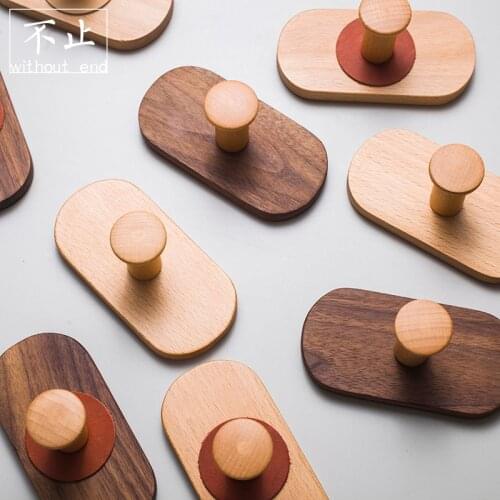 LKL Japanese Style Walnut Clothes Hook Porch Kitchen Toilet Solid Wood Non Punching Decorative Hook Coat Hook