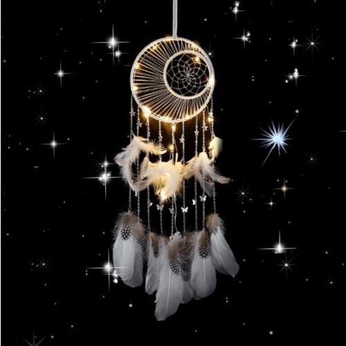 Bohemian Handmade Feather Dream Catcher Star Butterfly Pendant Metal Ring Braided Wind Chimes Wall Hanging Home Bedroom Decor