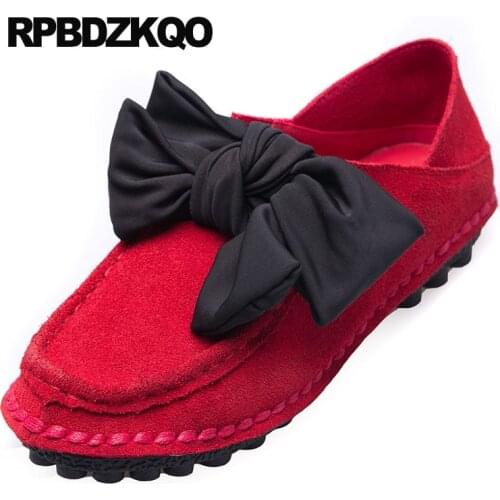 Bowknot Cowhide Low Cut Uppers Moccasin Pure Color Trendy Comfy Genuine Leather Loafers Women Shose Women All Match