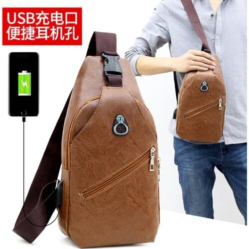 USB Waterproof Chest Bag Men Outdoor Phone Pouch Fashion Men Knapsack Leather Crossbody Bag Male Casual Travel Bags