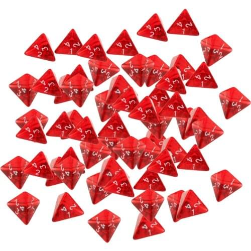 Pack Of 60 Gem Multi-Sided D4 Polyhedral Dice Set D4 20mm for D&D TRPG Cup Games Red Color