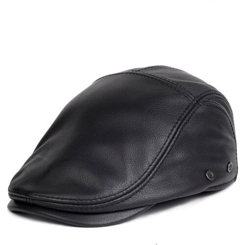 Single skin thin leather hat young men spring and autumn cowhide beret middle-aged and elderly forward cap worker hat
