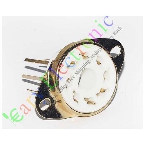 Wholesale and retail 8pcs GOLD 8pin long PCB Ceramic vacuum tube sockets valve base fr EL34 KT88 6550 free shipping