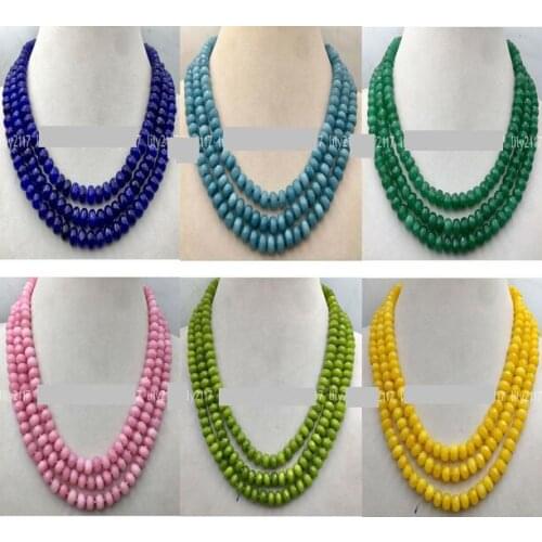 Natural 3Rows can choose Colors 5x8mm Jade Gemstone Faceted Roundel Beads Necklace