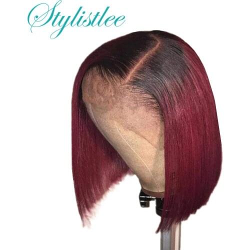 1B 99J Red Ombre Color Bob Frontal Wigs Pre Plucked Short Bob Wig 13x4 Lace Frontal Wigs Bob Wig lace Front Human Hair Wigs