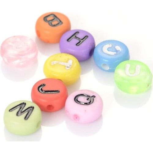 200Pcs/Lot Handmade Flat Round Colorful Alphabet/ Letter Acrylic Beads for DIY Bracelet,Necklace Gift