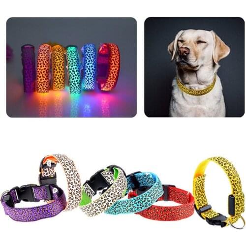 Adjustable Dogs LED Collars Pet Supplies Nylon Puppy Leopard Collar Belt Outdoor Night Safety Luminous Glow Pets Cat Collars