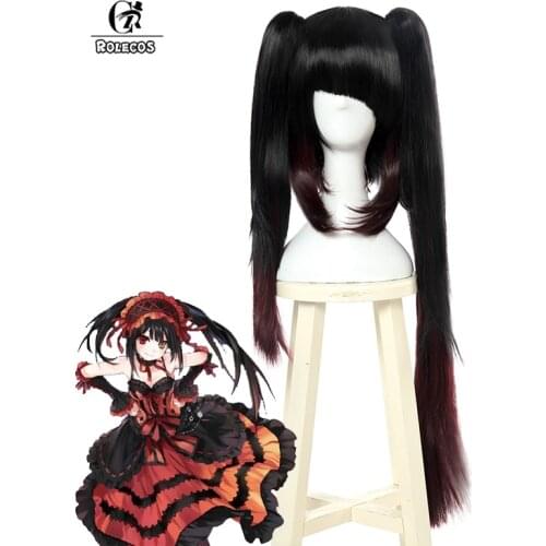 ROLECOS Anime Date A Live Cosplay Wig Kurumi Tokisaki Cosplay Long Hiar Women Headwear Straight Synthetic Hair Heat Resistance