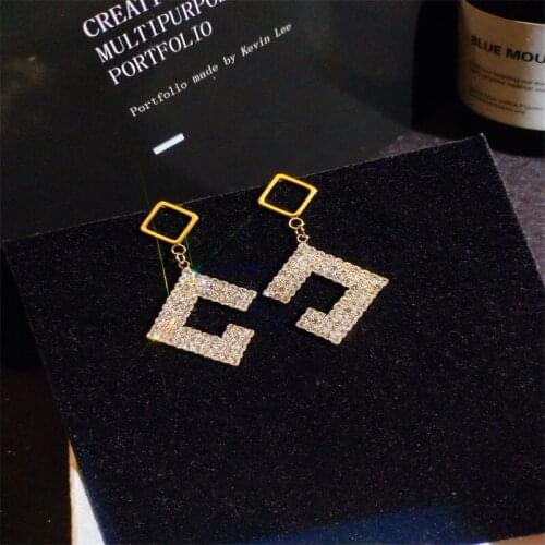 Luxury Shiny AAA CZ Zircon Geometric Dangle Earrings for Women Rhumbus Square Crystal Rhinestone Earrings Wedding Bridal Jewelry