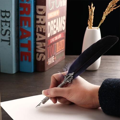 Retro Feather Dip Pen Stationery Quill Fountain Pens Creative Vintage Pen Gift For Teacher Friend Smooth Writing Nib 1mm -- 3mm