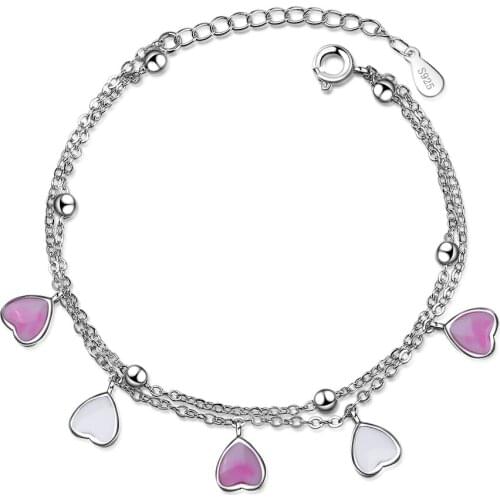 S925 sterling silver bracelet heart pendant bracelet sweet girl wind double bracelet 925 silver tag
