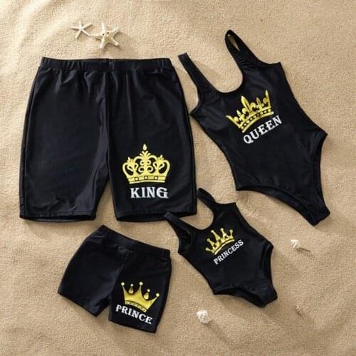 Family Matching Swimsuit Queen Princess Swimwear Leaf Print Beachwear Mommy and me Swimsuit Beach Shorts For Kids Men