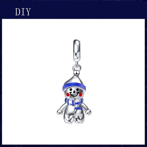Silver Shiny A snowman with a blue hat fit Pandora Charm Silver 925 Bead Pendant Bangle with stylish DIY jewelry