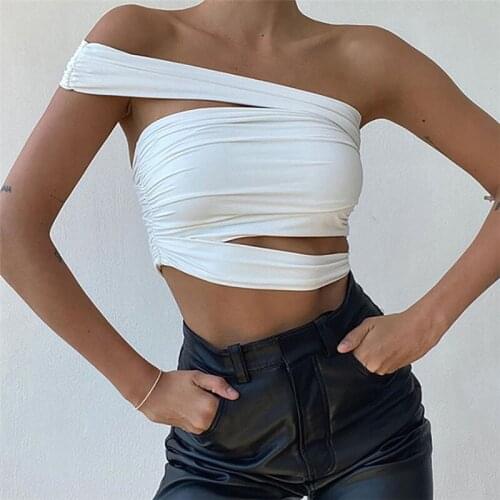 SEASONS Fashion Casual Sexy Hollow One Shoulder Solid Black White Women Tank Top Summer New Simple Street Slim Top ASVE82857
