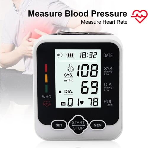 Wrist Sphygmomanometer Blood Presure Meter Monitor Heart Rate Pulse Portable Voice Tonometer BP Digital LCD