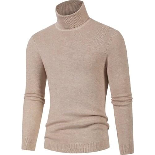 Korean Slim Solid Color Turtleneck Sweater Mens Winter Long Sleeve Warm Knit Sweater Classic Solid Casual Bottoming Shirt S-3XL